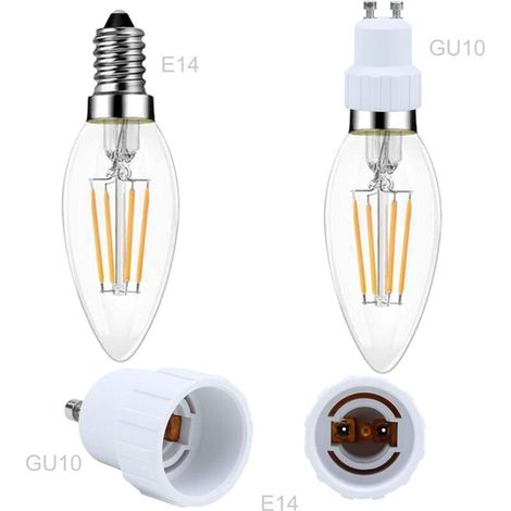 4X Douille de Lamp Adaptateur GU10 à E14 en Blanc - Jeu de 4 reformatage convertisseurs pour Douille de Lampe pour Ampoules à Incandescence, LED, halogène, Lampes économiques (1/2)