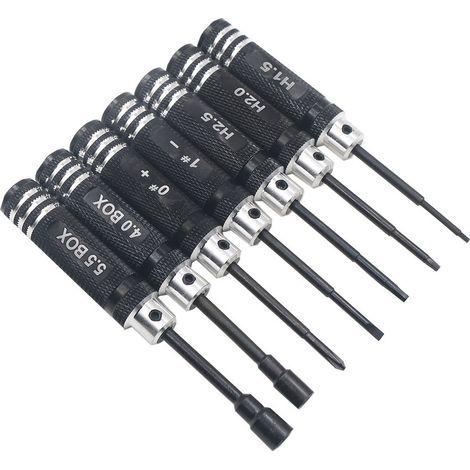 Ensemble d'outils de 7 pièces pour machines à vis pour hélicoptères avec tête magnétique, adapté à la modification et à la réparation de modèles réduits. (1/5)