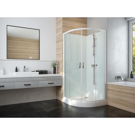 Leda – Cabine de douche 80x80cm 1/4 de rond portes d'angle coulissantes en verre transparent – Installation facile – Revêtement anti-traces