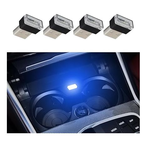 SHINING HOUSE4 PCS USB LED Lumières Ambiantes de Voiture, Mini Kit de Lumière Ambiante d'Interface enfichable Portable, Lumière USB Universelle pour Accessoires Intérieurs de Voiture (Bleu) (1/5)