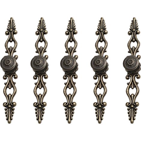 Lot de 5 boutons et poignées de meuble antiques, entraxe des trous, boutons de tiroir vintage avec plaque, quincaillerie de meuble rétro en métal pour commode et placard