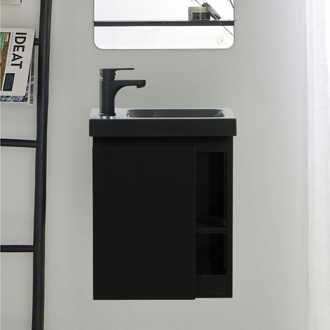 HAMPTON Waschbeckenschrank aus schwarzem Harz zur Wandmontage