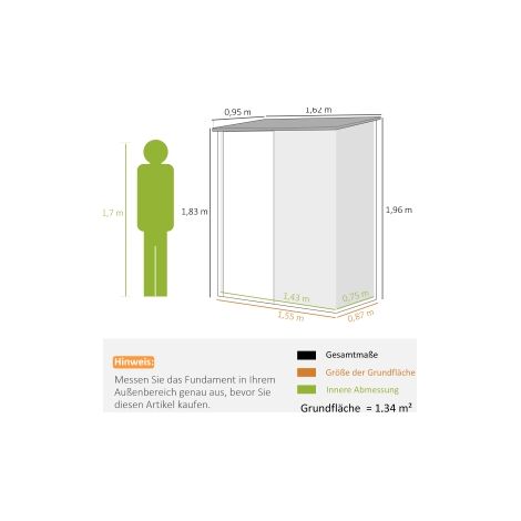 Abri de jardin noir en acier galvanisé avec toit monopente et porte verrouillable, 1,34 m , pour jardin, cour et terrasse (1/5)
