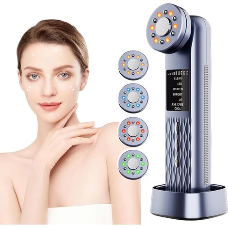Dispositivo facial multifuncional, masajeador facial eléctrico portátil 7 en 1 con terapia de luz roja para el cuidado de la piel en casa. (1/5)