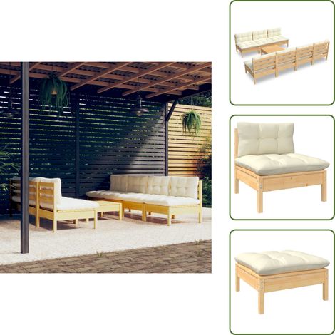 Salon de jardin 8 pcs avec coussins crème Bois de pin - Salon De Jardin - Mobilier De Jardin - Ensemble De Jardin - Meubles De Terrasse - Chaise Longue (1/5)