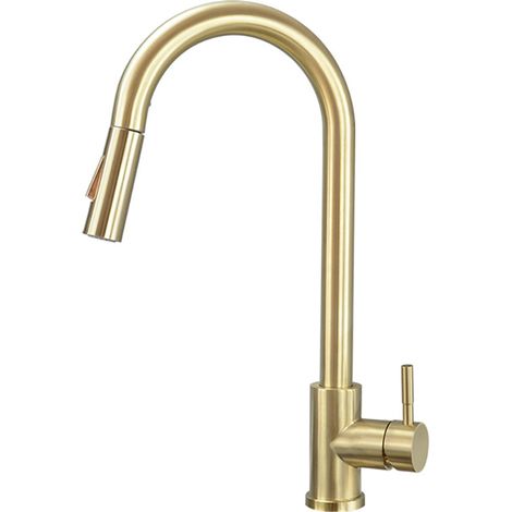 Grifo de cocina extraíble, antisalpicaduras, rotación de 360°, diseño ligero, dorado (1/3)