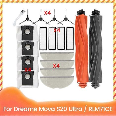 19 accessoires pour aspirateur Dreame Mova S20 Ultra/RLM71CE : brosses latérales principales, lingettes de nettoyage, filtres et sacs à poussière. (1/5)