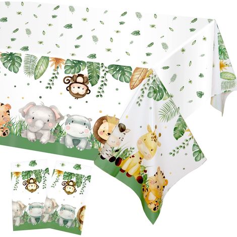 Tablecloth Jungle - 108 x 180 cm - Imprimé Animaux Forêt - Jetable Et Réutilisable - Lot De 2 (1/5)