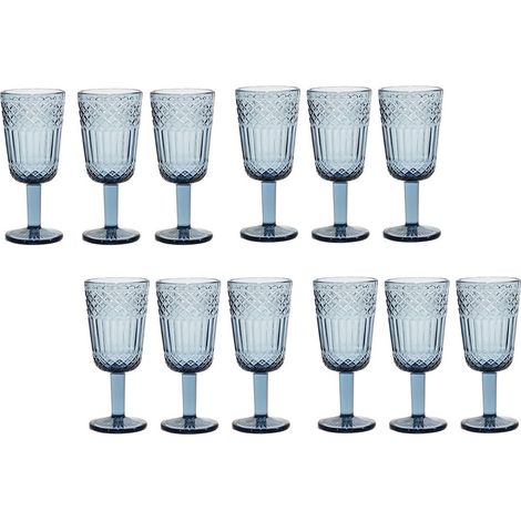 Set 12 Calici Imperiali Blue in Pasta di Vetro bicchiere Blu Antico Vintage 30cl  Lavorazione a Rilievo per Acqua e Vino Ideali per una Tavola speciale e Raffinata  Casa e Ristorazione