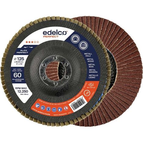 Disque abrasif ALOX EDALCO en oxyde d'aluminium à feuilles de millefeuille 115 mm, base plate, grain 60.