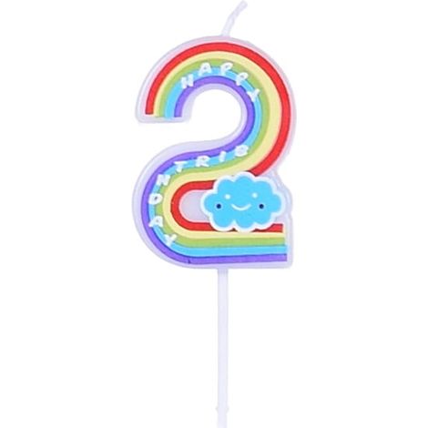 Vela de cumpleaños con el número "2" del arcoíris (1/2)