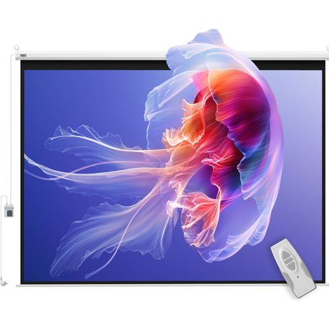 Pantalla de proyector eléctrica 84 pulgadas 4:3 con mando a distancia, 171 x 130 cm, blanca, HOMVRA (1/5)