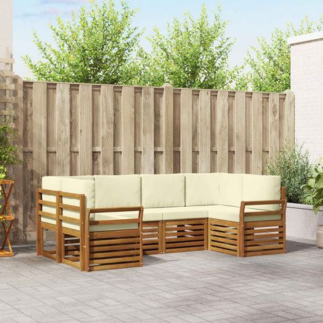 Ecksofa Set mit Kissen 6 pcs Natur und Creme Massivholz Akazie (1/5)