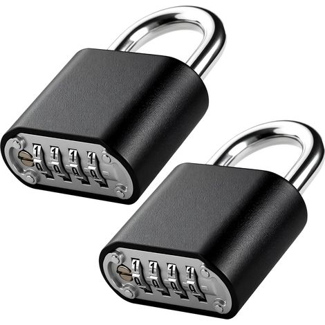 Lot de 2 cadenas à combinaison réinitialisable à 4 chiffres avec anse en acier trempé de 3,3 cm, convient pour l'école, la gym, la clôture de jardin, les moraillons, les abris de jardin et les (1/5)