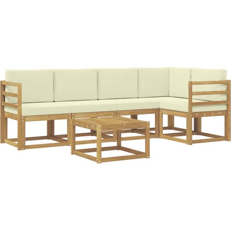 Outdoor Sofa Set 6 pcs White and Cream Solid Acacia Wood vidaXL (1/5)