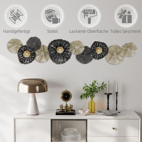 Tableau mural, décoration murale avec cadre en métal, style moderne, noir et doré (1/5)