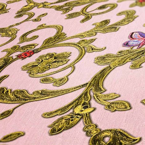 Papier peint intissé style baroque coloré Tapisserie baroque gris vert rose pour salon Papiers peints élégants pour chambre adulte (1/5)