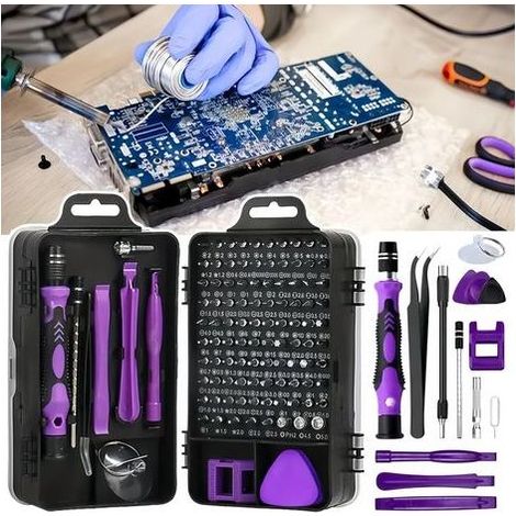 115-in-1 Precision Screwdriver Sets, Professional Repair Tool Kit with Flat Head & Multiple Bits for Electronics, Phone, Watch, Automotive Maintenance - Magnetic, Non-Slip Handle & Tweezers(Purple) (1/5)