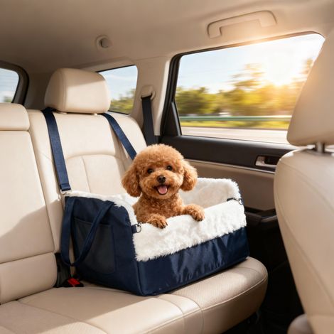 Siège auto pour chien avec ceinture de sécurité et fixation, siège de voiture pour chiens 55 x 46 x 32 cm bleu marine