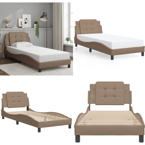 Cadre de lit sans matelas Zadar cappuccino 90x190 cm similicuir - Cadre de lit avec tête de lit - Coussin de tête de lit (1/5)
