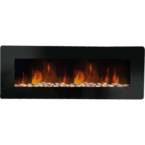 Dmora - Camino elettrico Dtamburin, Stufa elettrica, Focolare elettrico a parete, Caminetto moderno, Made in Italy, 11x127 h50 cm, Nero