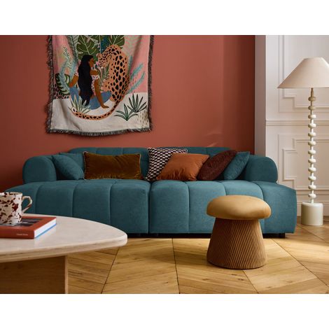 Bestmobilier – Canapé droit 4 places avec double méridienne – Assise profonde en tissu texturé – Largeur 240 cm – Bleu grisé – Style contemporain