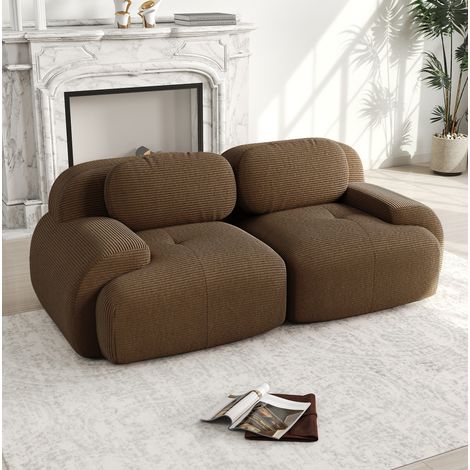 MODFU – Sofá esquinero modular 208x103 cm de pana marrón sin estructura y reposabrazos curvos – Marrón (1/5)