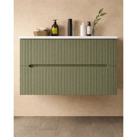 Exagonshop Mobile bagno verde muschio 90x46 cannettato Urbino con