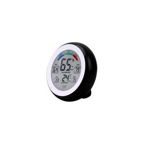 Wireless Electronic Thermometer Hygrometer for Indoor and Outdoor Use, Round Touchscreen with LCD Display, Weather Station Tester, 3305F Black (1/5)