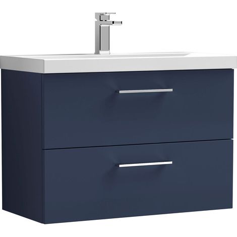 Balterley Contemporary Bathroom Wall Hung 2-Drawer Vanity & Basin, Midnight Blue, 800mm