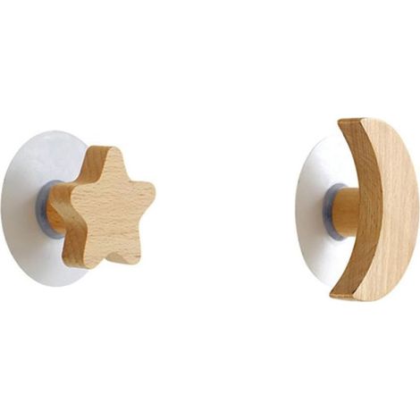 Set mit 2 Holzgarderobenhaken mit Mond- und Sternenmotiv. Montage. (1/5)