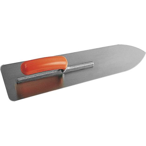 Platoir flamand inox trempé 55x12 cm avec étui de protection – Bout ogive, talon arrondi, poignée en plastique forme banane ergonomique