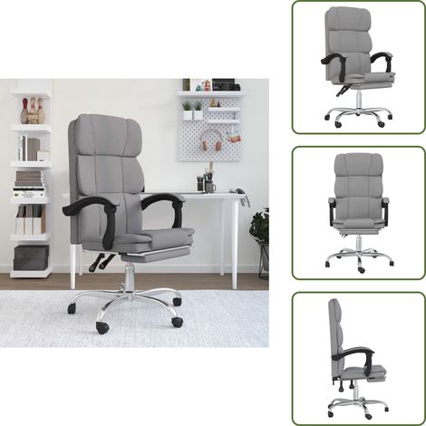 Silla de oficina con altura regulable - vidaXL Silla de oficina reclinable de tela gris claro - Silla de oficina giratoria