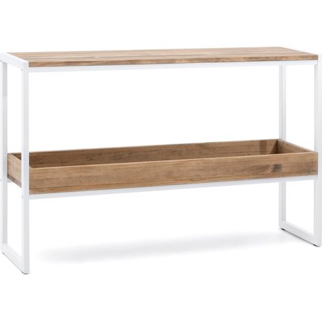 Consola iCub con bandeja 120x32x75cm Blanca en madera maciza de pino acabado vintage estilo industrial Box Furniture (1/5)