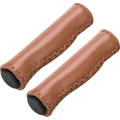 1 Paire de Poignées Vélo en Cuir PU Antidérapantes, Confortables avec Embouts (Marron) (1/5)