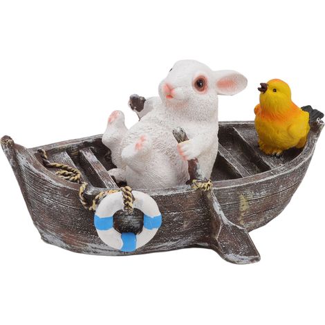 Statues d'animaux de jardin - Figurines d'animaux mignons et réalistes en résine synthétique pour l'extérieur, idéales pour patio, terrasse, bureau ou espace de loisirs - Lapin blanc (1/5)