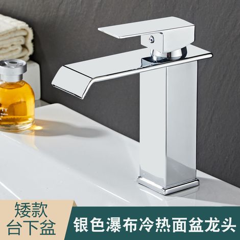 Factory direct price waterfall copper core countertop basin/washbasin/hand basin/washbasin hot and cold water faucet/bathroom faucet - electroplated straight spout - low profile