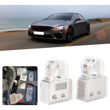 Paire de connecteurs de bornes de batterie 0/4/8 AWG avec voltmètre et pince de fixation pour batterie, pour voiture, caravane, bateau, camping-car (1/5)