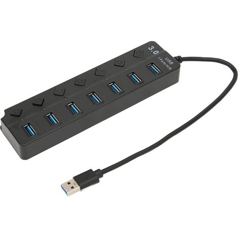 7-Port-USB-3.0-Hub, 5 Gbit/s Hochgeschwindigkeitsübertragung, breite Kompatibilität, tragbare Dockingstation, Schwarz (1/5)