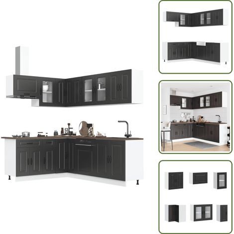 The Living Store 11-tlg. Küchenschrank-Set Kalmar Schwarz Holzwerkstoff - Küchenschrank (1/5)