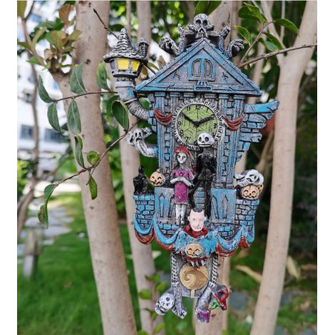 Horloge Murale Résine Artisanale - Décor Fantôme Squelette pour Halloween, Horloge Cuco Traditionnelle Maison Forêt, Statue Résine Main Fabriquée pour Noël (1/5)