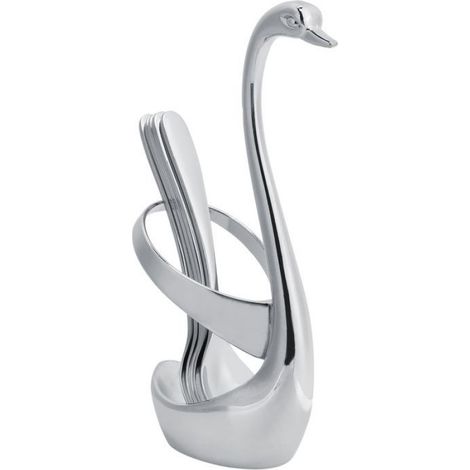 Cuillère - Acier Inoxydable 304 - Support Rangement Forme Cygne En Alliage De Zinc - Pour Fruits Desserts Café - 5 Pièces (1/5)