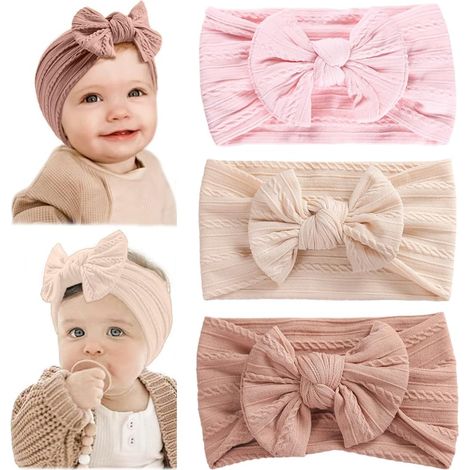 Bandeaux nœud nylon bébé filles lot de 3, accessoires cheveux enfant doux confortables, serre-têtes mignons décoration coiffure naissance fille (1/5)