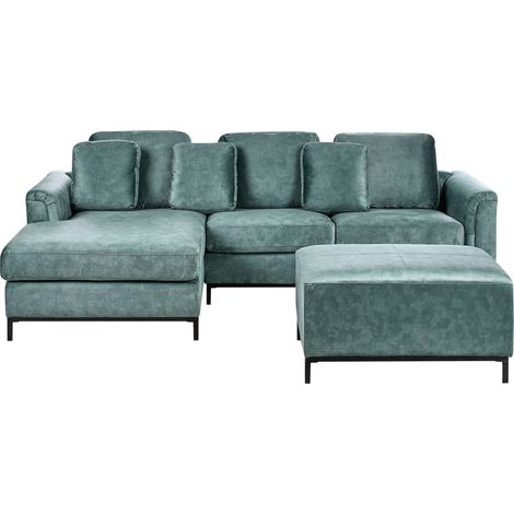 Corner Sofa 5 Seater OSLO Velvet Teal with Ottoman Right Hand