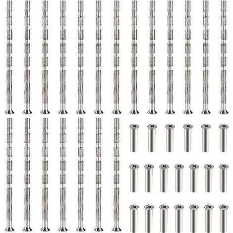 pair 20 Pièces Vis Poignee Porte M3, Vis de Connexion avec Boulon Kit, Boulons de Connexion et Manchon, Liaison Meuble Nickelée pour Écussons, Poignée de Porte, Armoire, Tiroirs (1/5)