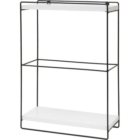 Etagère murale HWC-K77 - étagère suspendue Etagère de cuisine - bois massif métal industriel 2 étagères 50x35x17cm - blanc (1/5)