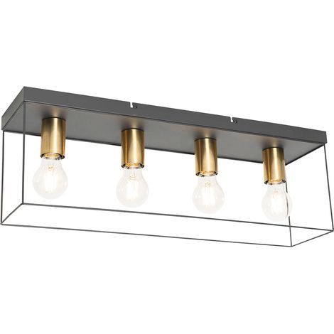 QAZQA Plafón minimalista negro con detalles dorados 4-luces -