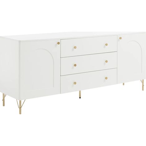 Credenza 2 ante e 3 cassetti - Bianco e dorato - ALOBARA (1/5)