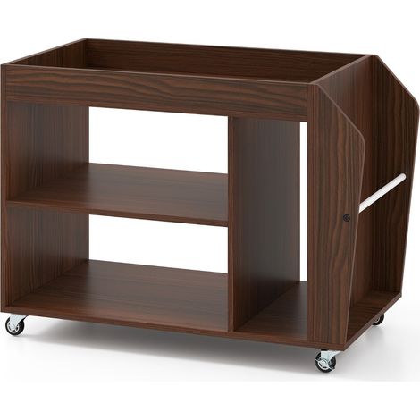 Rolling Walnut Side Table with 3 Tiers and Storage Shelves (1/5)