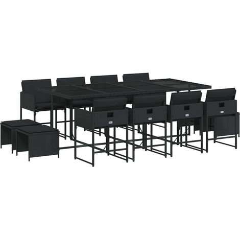 vidaXL Ensemble à manger de jardin 13 pcs coussins noir résine tressée